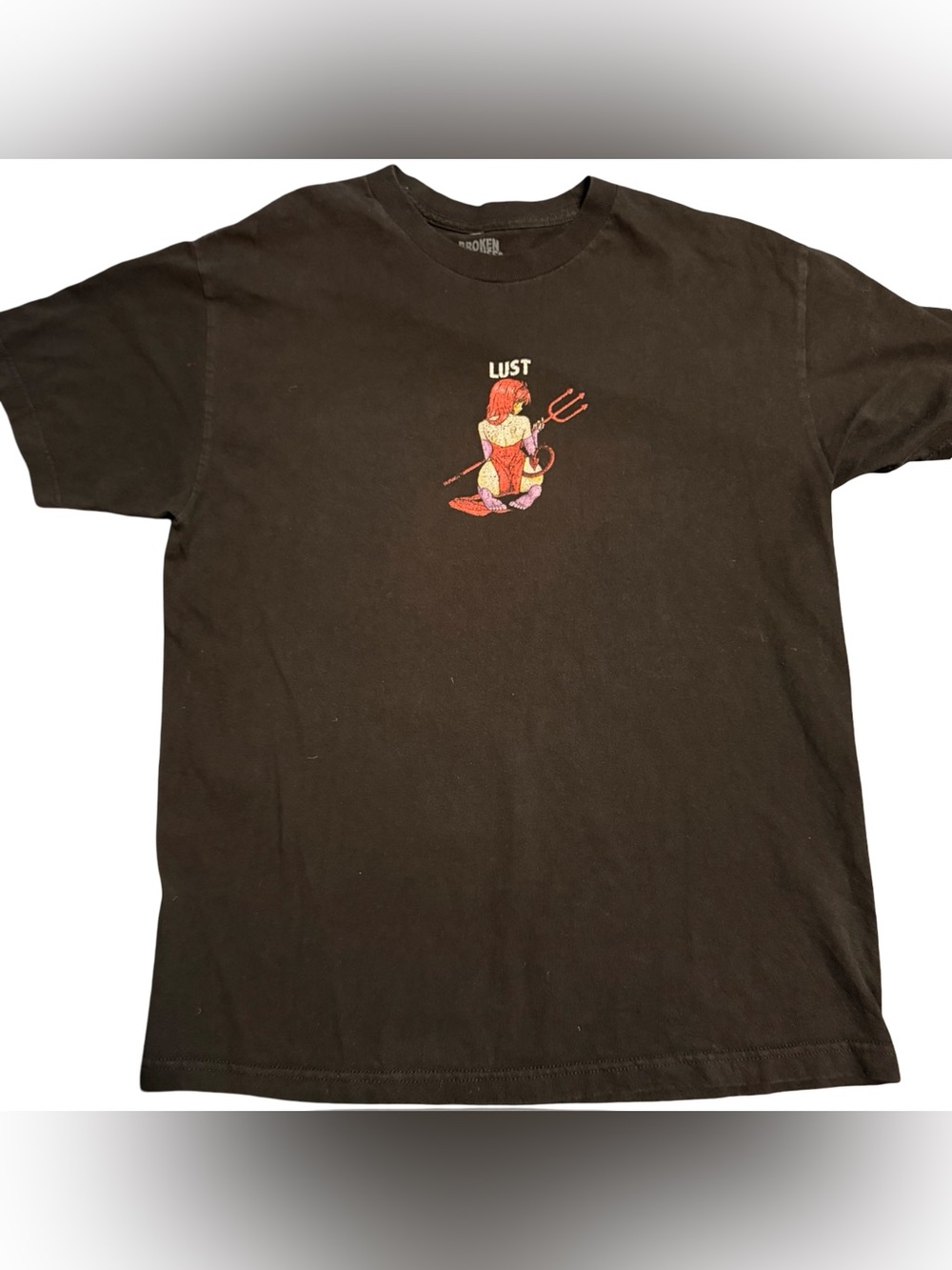 Broken Promises Lust Devil Girl Graphic T-Shirt Men's Size L Black